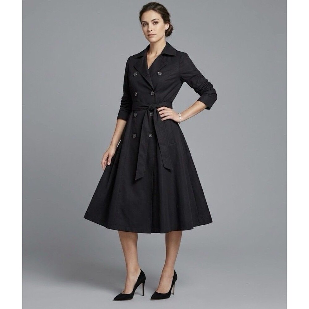 JOSH GOOT Black Maxi Coat Dress Trench Duster Jacket S 100% Cotton Designer